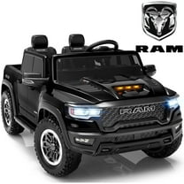 RAM 24V Ride on Cars for Tow Kids, RAM 1500 RHO 2 Seat Battery Powered Ride on Toys with Remote Control, 4 Wheels Suspension Trunk, LED Light, MP3 Player, Electric Car for Kids Boy Girl Gift, Black