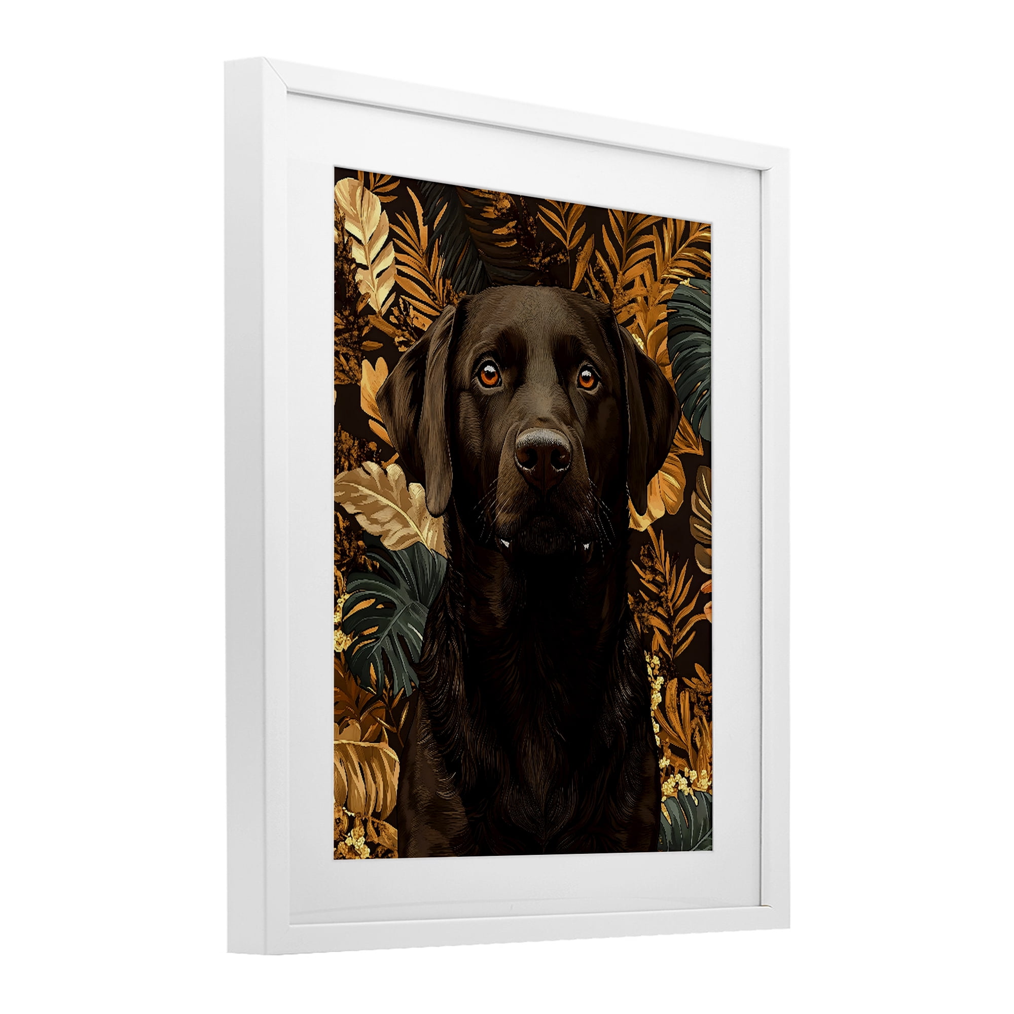 Stupell Industries Labrador with Golden Leaves White Framed Print Under Glass, design by Creative Studio