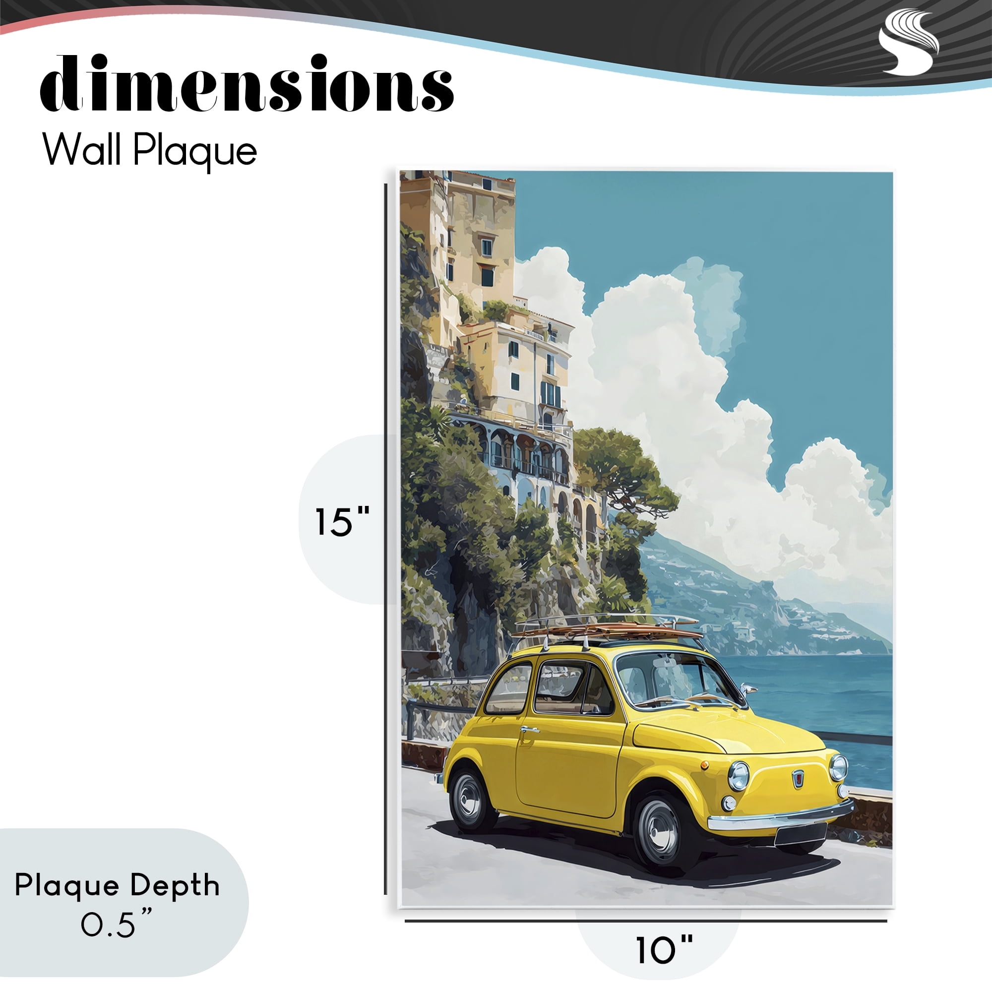 Stupell Industries Yellow Car on Coast Wall Plaque Art, design by Petal Prints Design