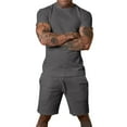 thumbnail image 4 of DDAPJ pyju Mens Shorts Set 2 Piece Outfits Solid Casual Sport Suit Short Sleeve Crewneck Tee Shirt and Shorts Matching Sets Lightweight Workout Set Dark Gray M, 4 of 9