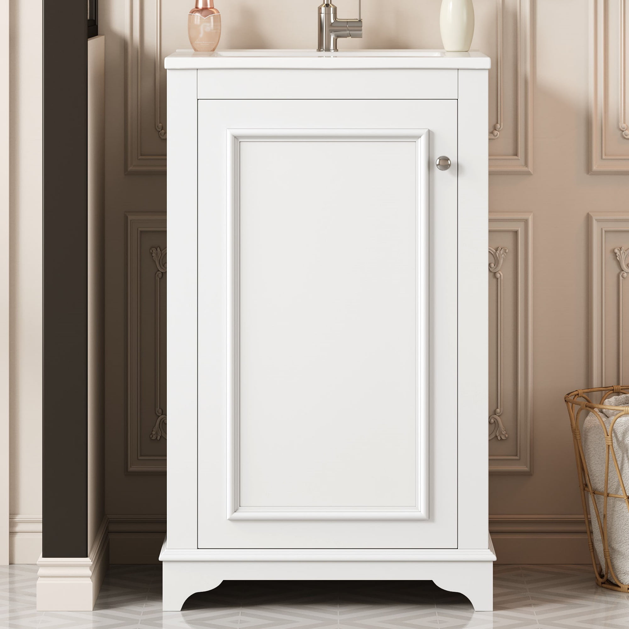 Euroco 20-inch Bathroom Vanity with Ceramic Sink, Freetanding Single Vanity Set with Soft Closing Door, adjustable shelf, Modern Style, White.