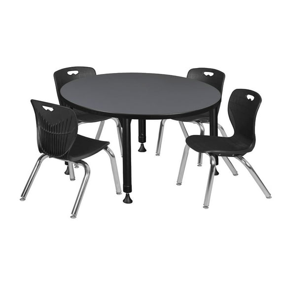 Regency 42 Round Adjustable Classroom Table- Grey & 4 Andy 12 Stack Chairs- Black