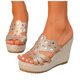 thumbnail image 3 of Bmisegm Ladies Summer Rhinestone Bright Leather Thick Bottom Large Size Slope Heel Sandals Slippers Womens Sandals Summer Rose Gold 7, 3 of 9