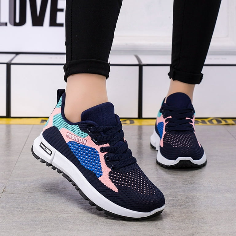 Women's Air Cushion Low Top Sports Shoes, Breathable Lace Up Knitted Non  Slip Running Shoes, Casual Walking Sneakers, Shop The Latest Trends