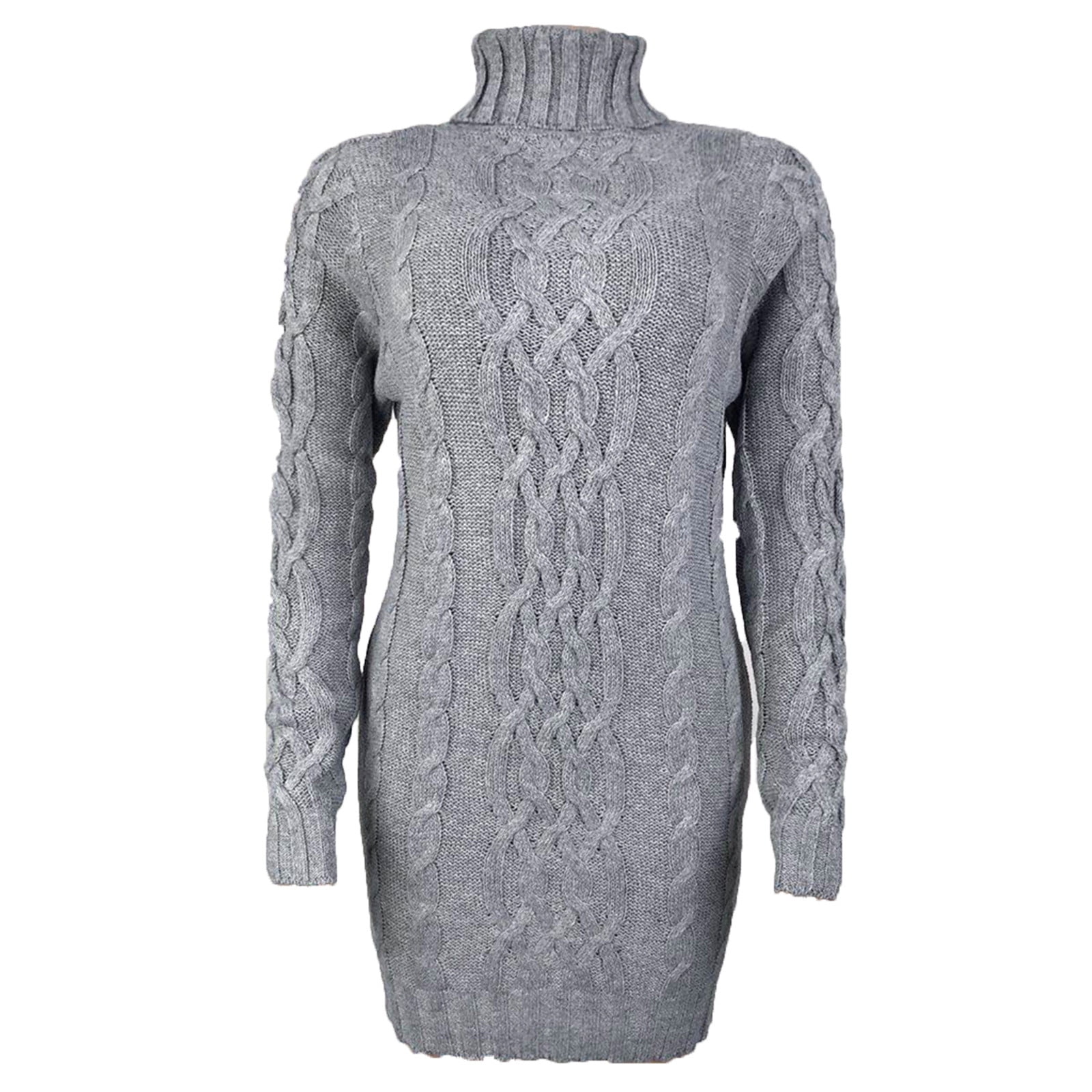 Sweater for Women Cable Knitted Long Sleeve Turtleneck Knitted Mini Dress Casual Slim Trendy Outfits