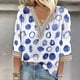 thumbnail image 2 of camisa de mujer blusa camisas sueltas casuales manga 3/4 adornos de encaje estampado cuello en v tops estampados camisetas camiseta azul real / xl, 2 of 3