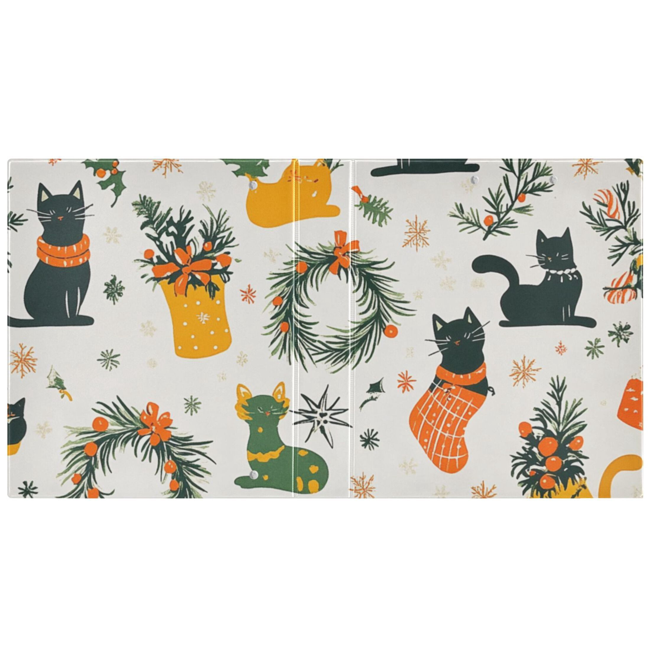 Christmas Cats and Leaves 3 Ring Binders 1.5 inch Hardcover File Folders with Interior Pockets A4 Size Organizer for School Office Hospital
