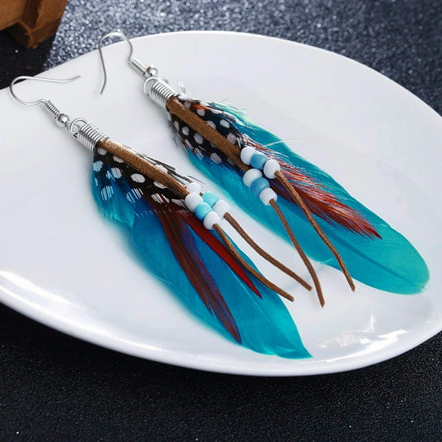 Earrings Bohemian Bead Tassel Feather Dangle Jewelry for Spring and Summer Fashion Accessory
