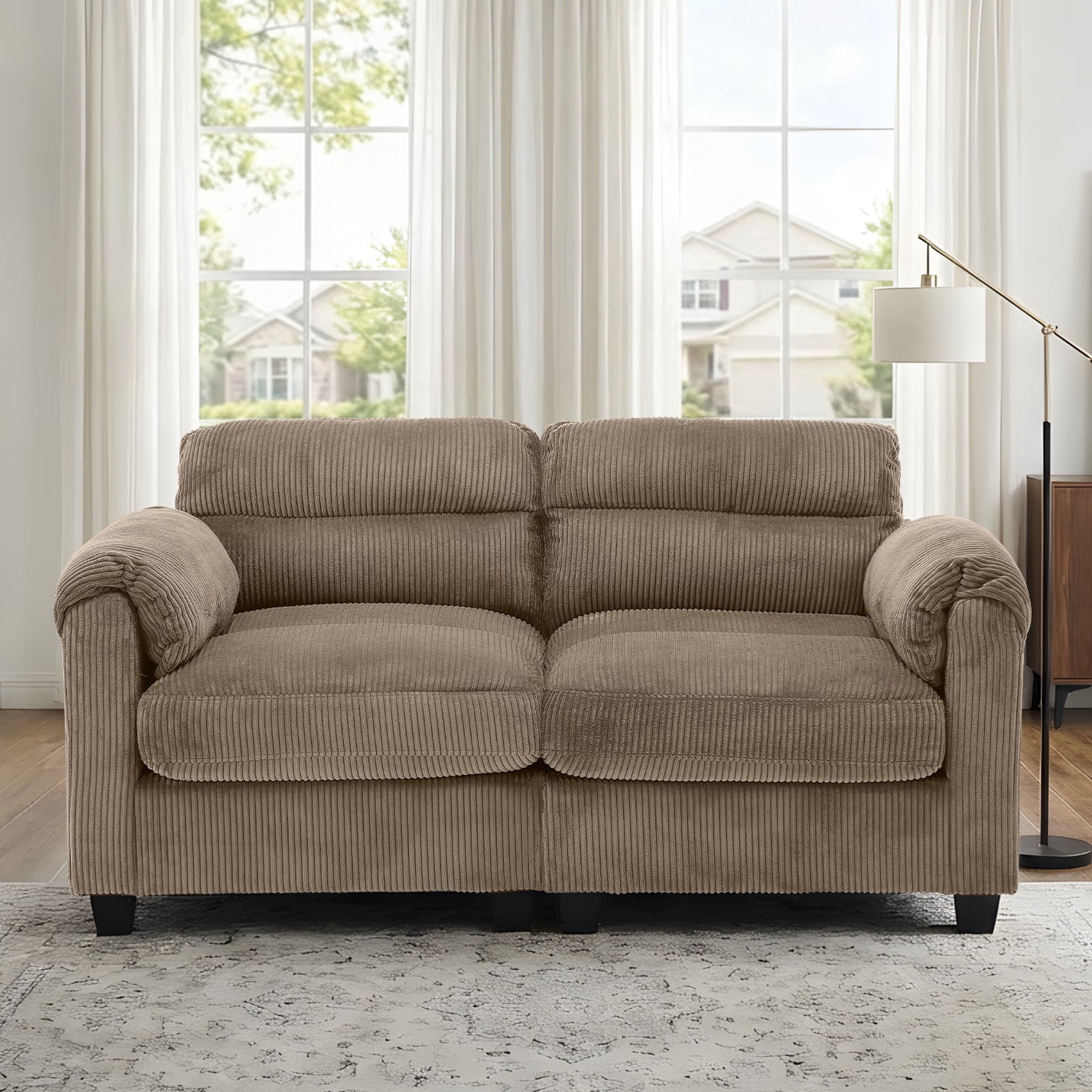 Bonzy Home Modern Loveseat Modular Sectional Sofa Couches for Living Room Entertaining Guests or Relaxing Alone for Small Spaces Apartment Brown