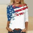 thumbnail image 2 of ZQUUVOU 4Th Of July Shirts Women's T-Shirt Button Henley V Neck Short Sleeve Print Stars And Stripes Tops White (L), 2 of 5