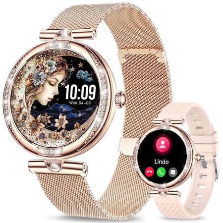 Vosoirsi Smart Watch for Women, 1.19" AMOLED Screen Fitness Tracker 100+ Sports Modes IP68 Waterproof Step Counter/BP/Heart Rate/Sleep Monitor SmartWatches for Android iOS -Rose Gold