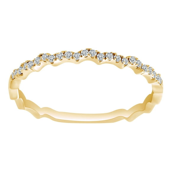 AFFY 1/8 Carat Cut Round White Natural Diamond Contoured Stackable Band Ring In 10K Solid Yellow Gold-Ring Size-9.5