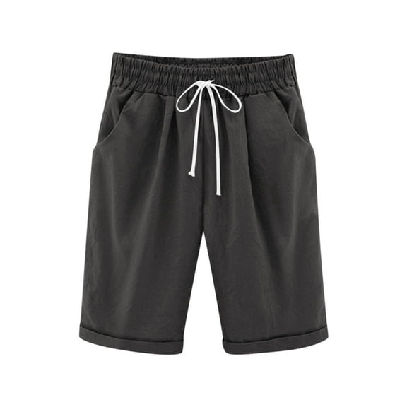 Atogsazn Kids Girls Bermuda Shorts Wide Leg Summer Knee Length Elastic Waist Short Pants for Children with Pocket Dark Gray 12-13Years Fashion