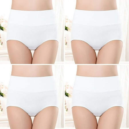 ylioge Underwear for Women Plus Size High Waisted 4 Pack Cotton Panties M-4X Multipack Solid Stretchy Breathable Full Coverage Briefs on Clearance