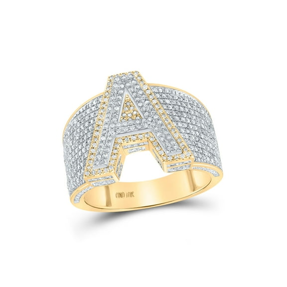 10kt Two-tone Gold Mens Round Diamond Initial A Letter Ring 1-1/4 Cttw