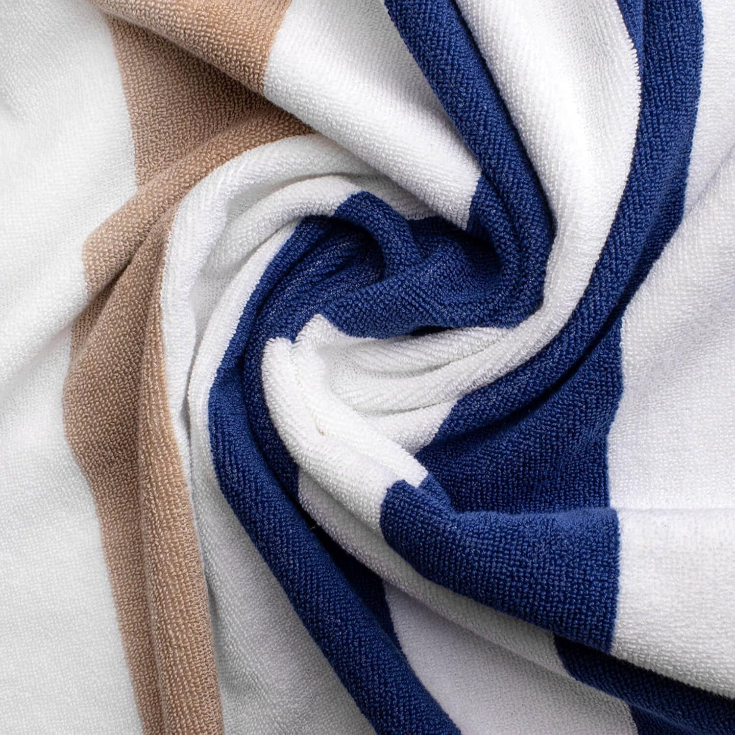 Blue & Beige Cabana Stripe Extra Large Bulk Beach Towels 35x70 (Pack of 24) - 100% Ringspun Cotton Pool Towels - 2 Dozen Wholesale Beach Towels - Highly Absorbent Large Towels for Hotels and Resorts