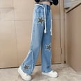 thumbnail image 2 of Hessimy Girls' Jeans Baggy High Waist Pants Wide Leg Pants Teen Clothing Justice Girls Clothing Little Girl Toddler Girl Cargo Pants (Blue,10-11 Years), 2 of 9