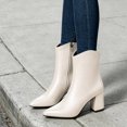 thumbnail image 6 of HAPIMO Women Ankle Boots Pointed Toe Chunky Block Heel V‑shaped Top Opening Zipper Faux Leather For Dating Dinner And Daily City Outings Beige 37, 6 of 7
