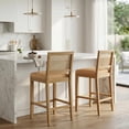 thumbnail image 2 of French Country Rattan Counter Height Stools, Linen Upholstered Bar Stools Set of 2, Farmhouse Wooden Barstools with Cane Back, Amber Kitchen Island Chairs, Sillas para Barra de Cocina (Amber, 2 Pcs), 2 of 8