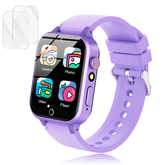 Reloj inteligente Luyiilo para niños con 26 juegos de rompecabezas, cámara HD, color morado