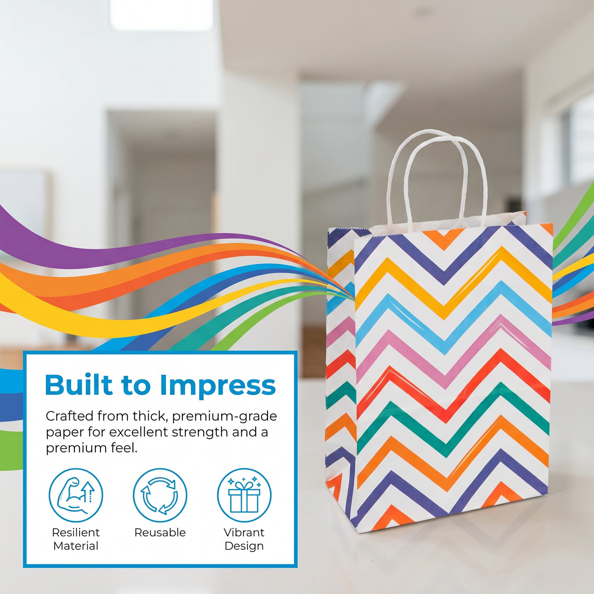 Unique Bargains 6Pcs Creamy Aesthetic Gift Bags with Handles Wave 5.9" x 3.1" x 8.3"