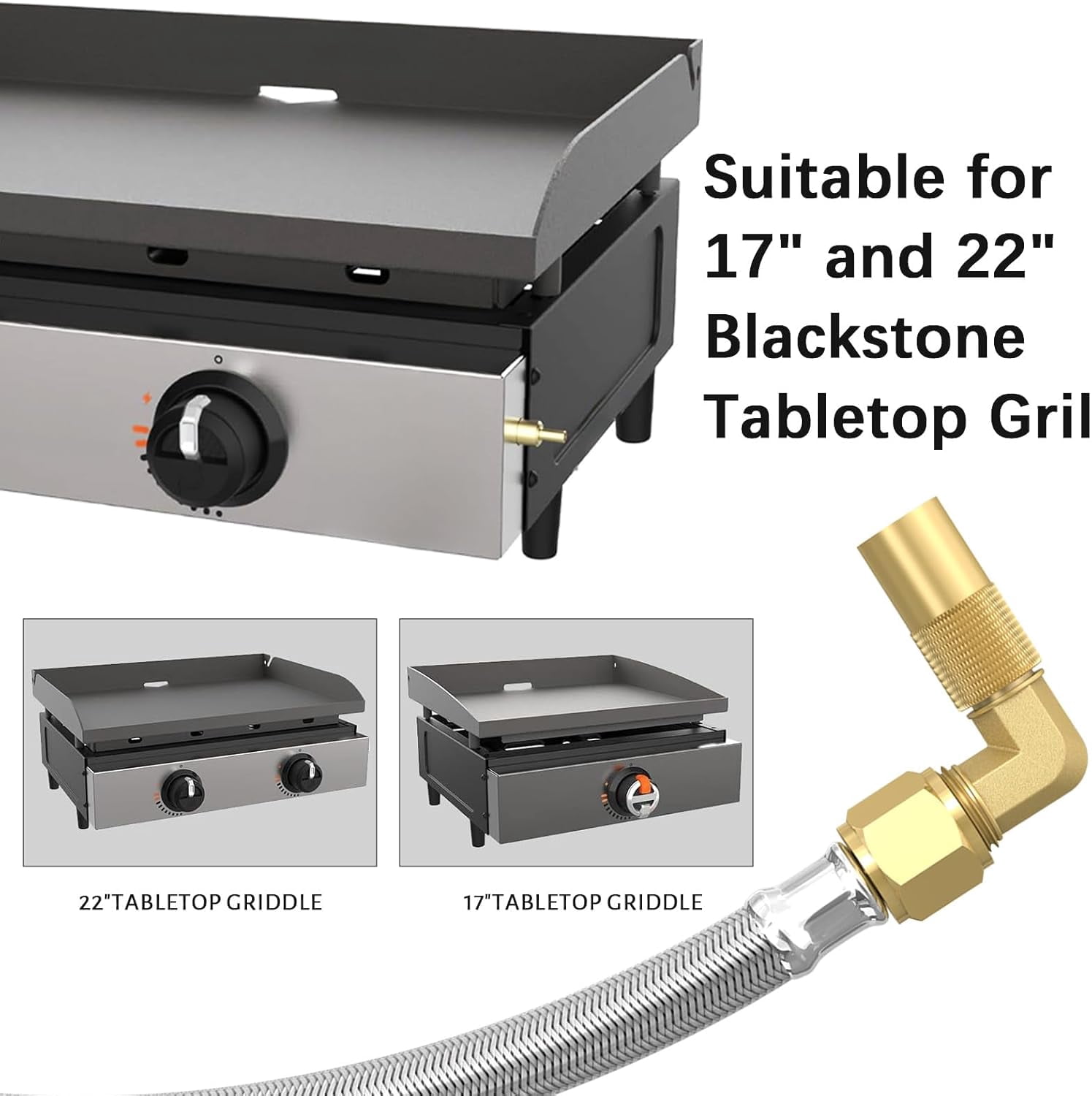 12 FT Propane Quick Connect Hose for RV to Gas Grill, RV 1/4" Quick Disconnect to Grill Propane Hose with Compatible Blackstone Propane Elbow Adapter, Fit for Blackstone 22 Inch Griddle & 17" Grill