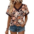 thumbnail image 5 of Odbmxy Womens Tshirts Short Sleeve Summer V-Neck Womans Tops Floral Yellow Office Casual Pullover Loose Tops, 5 of 6