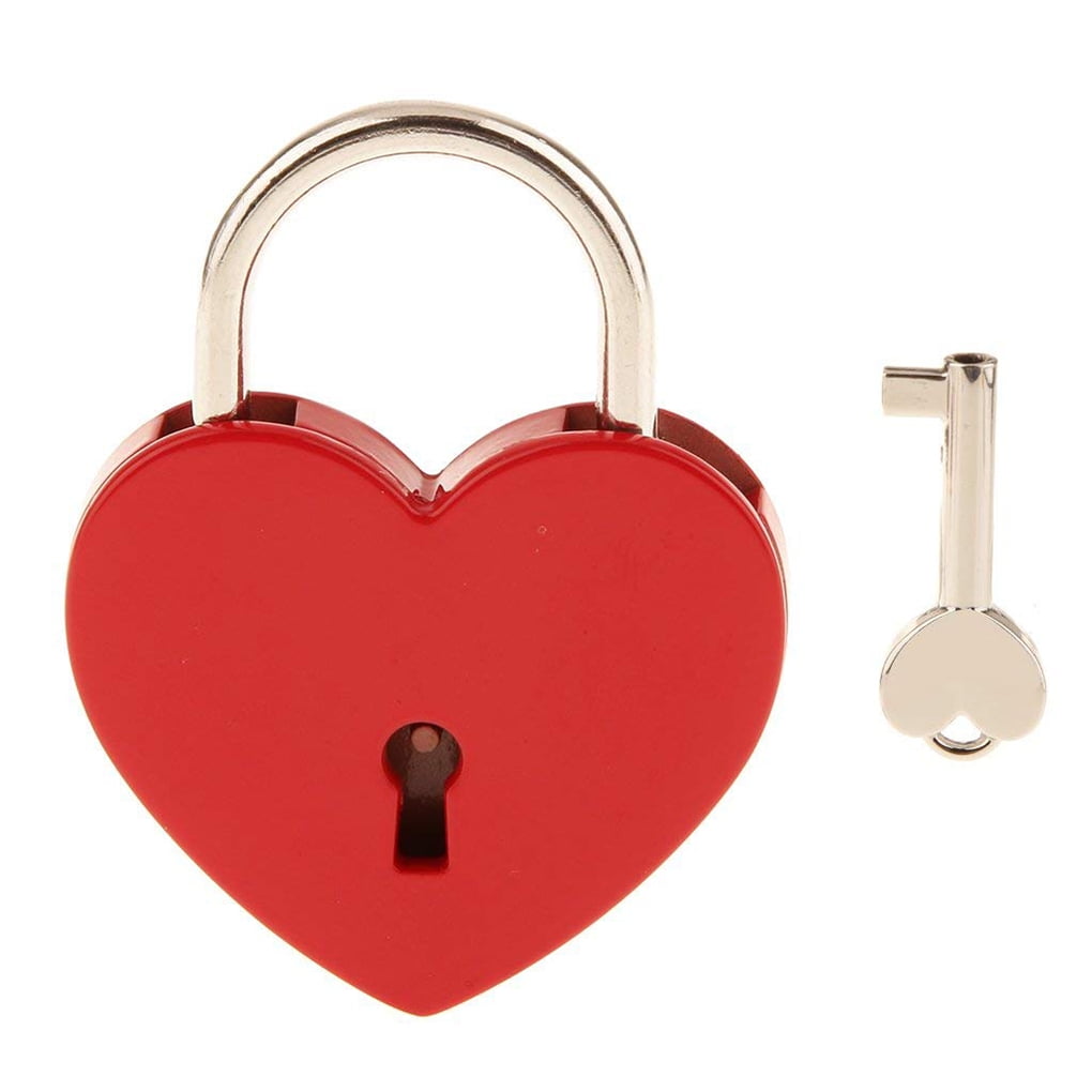 2Pcs Silver Metal Heart Shape Padlock Luggage Luggage Bags Lock With Key Mini HL 