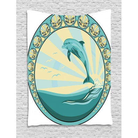 Dolphin Tapestry Aquatic Mammal Jumping Out Of The Sea The Sun