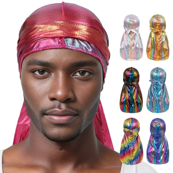 Vorkoi Men Women Laser Simulation Silk Long Tail Pirate Hat Polyester Bandana Headwrap Hip Hop Cloak Caps