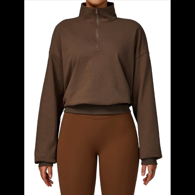 Sudadera con Media Cremallera para Mujer, para Otoño e Invierno, Informal, Holgada, Resistente Al Viento y Cálida. Color Chocolate L