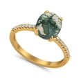 thumbnail image 3 of Natural Green Moss Agate Yellow Tone Silver Size-8 Minimalist Oval Classic Vintage Style CZ Wedding Engagement Rings For Women 925 Sterling Silver Gifts For Her, 3 of 6