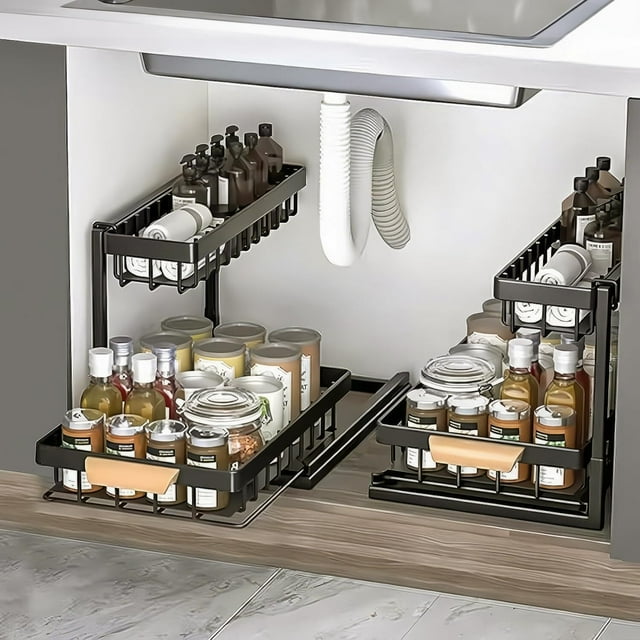 Organizador Fregadero Cocina,2 Niveles Organizadors Debajo del Fregadero,Debajo Del Organizador Deslizante Para Fregaderos De Cocina De Baño