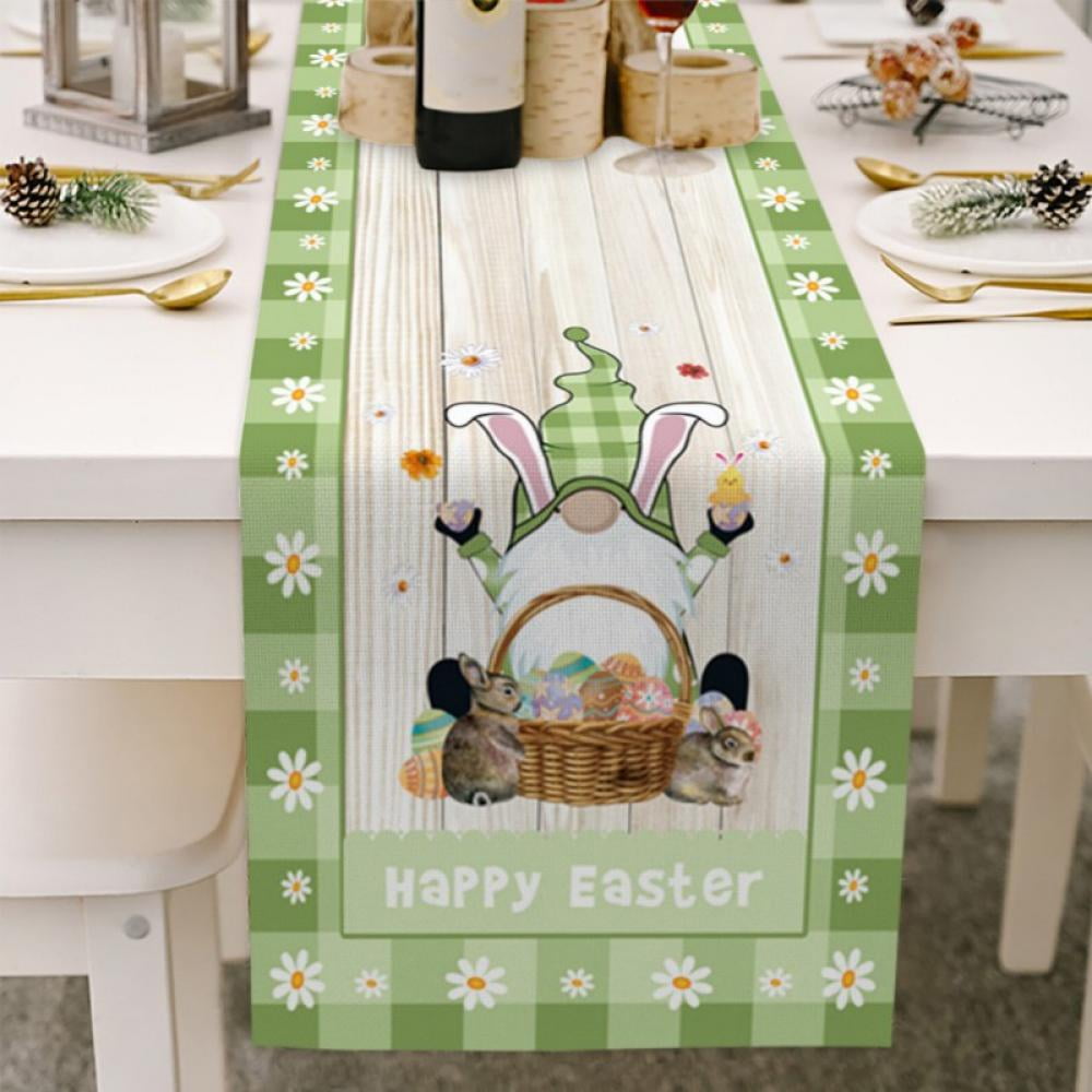 Easter Gnome Table Runner Cotton Linen Table Runners Happy Easter Table