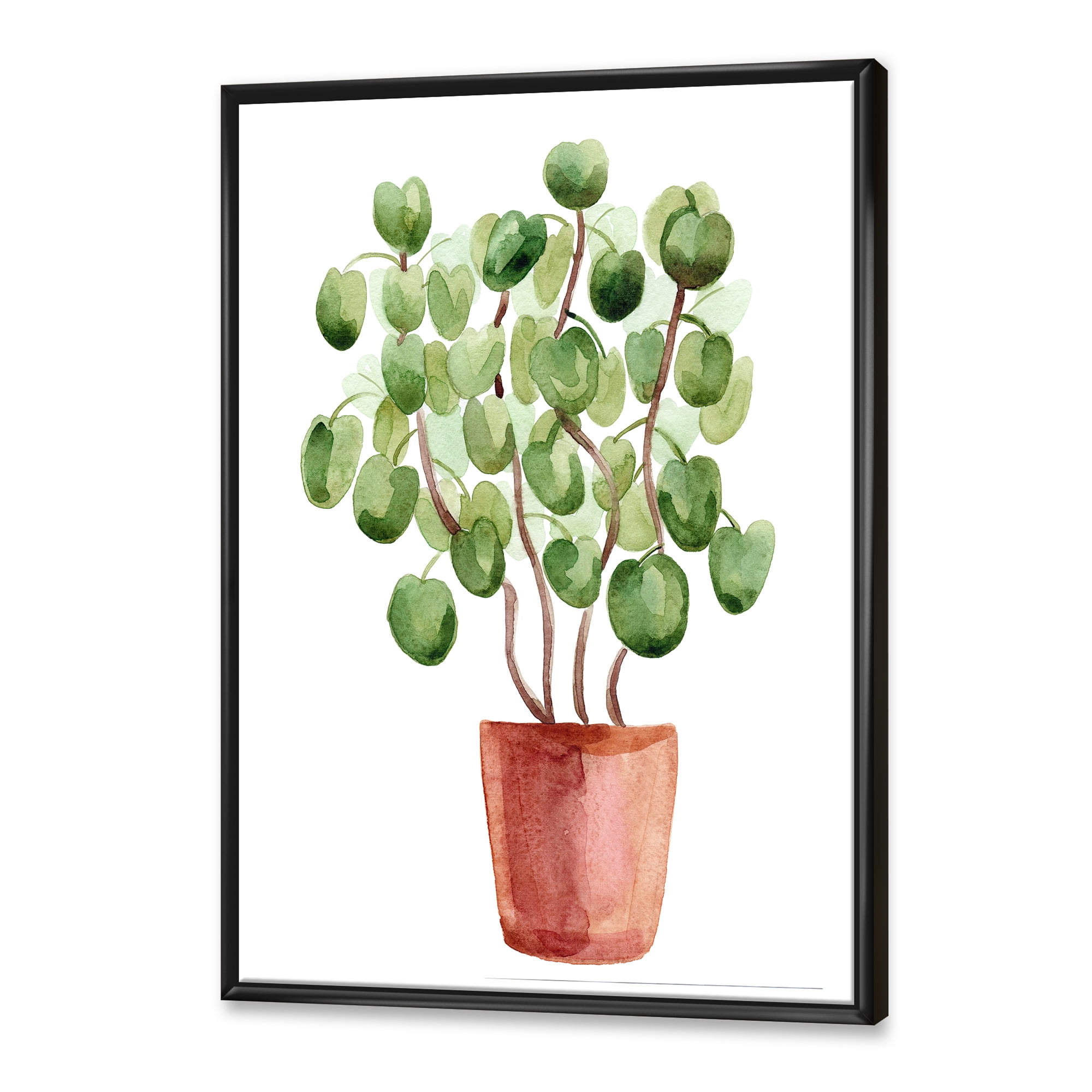 Designart 'Abstract Chinese Money Plant In Pot' Traditional Framed Canvas Wall Art Print