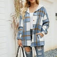 thumbnail image 4 of FAVIPT Womens Casual Plaid Hooded Shacket Flannel Drawstring Shacket Coat Loose Hoodies Jacket Button Down Shirt Hoodie with Pocket, 4 of 6