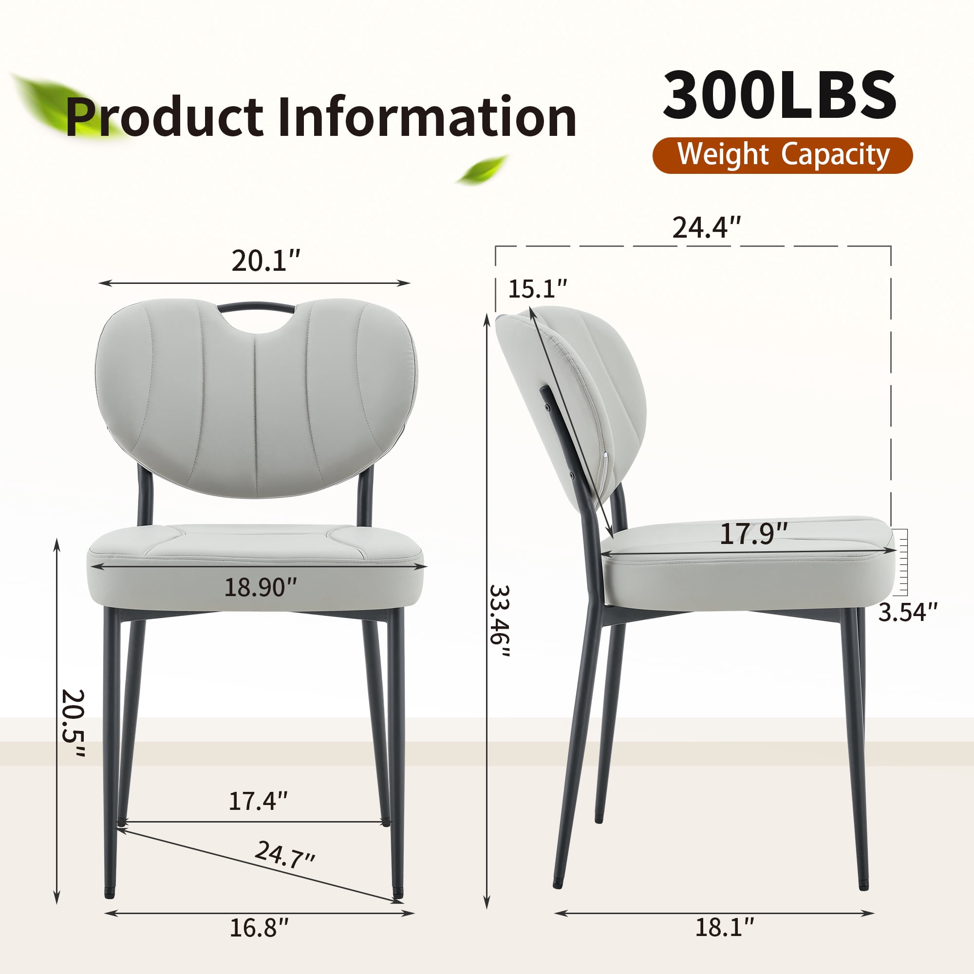 Leumius Dining Chairs Set of 2, Premium Leather Upholstered Dining Room Chairs, High-Resilience Sponge Padding, Metal Legs with Spray Coating Finish for Dining Room Living Room Gray