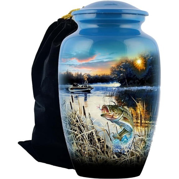 Bass fish Urn, Decorative Cremation Urn,Fishermen Cremation Urns for Human Ashes,Large Metal Laser Engraved Funeral Urns, 200