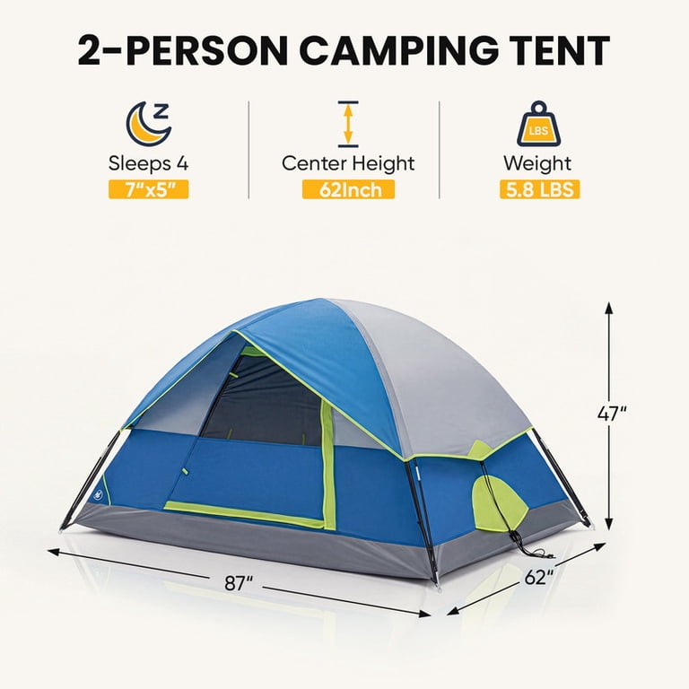 Gianna 2 Person Waterproof Camping Tent with Rainfly, Easy Setup