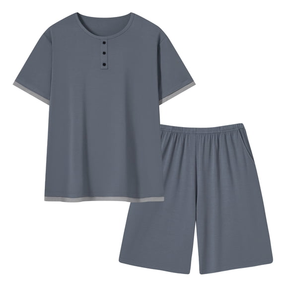 BLTIBY Mens 2 Pieces Outfits Short Sleeve Henley Shirts and Shorts Casual Sets with Pockets Gray 4XL