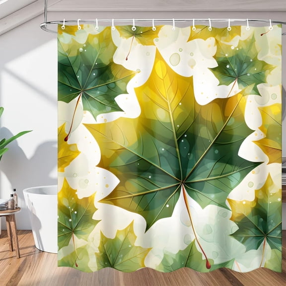 Green Maple Leaves Shower Curtains, Waterproof Fabric, Washable Polyester Bath Curtain for Bathroom Decor with Hooks 36"W x 72"H