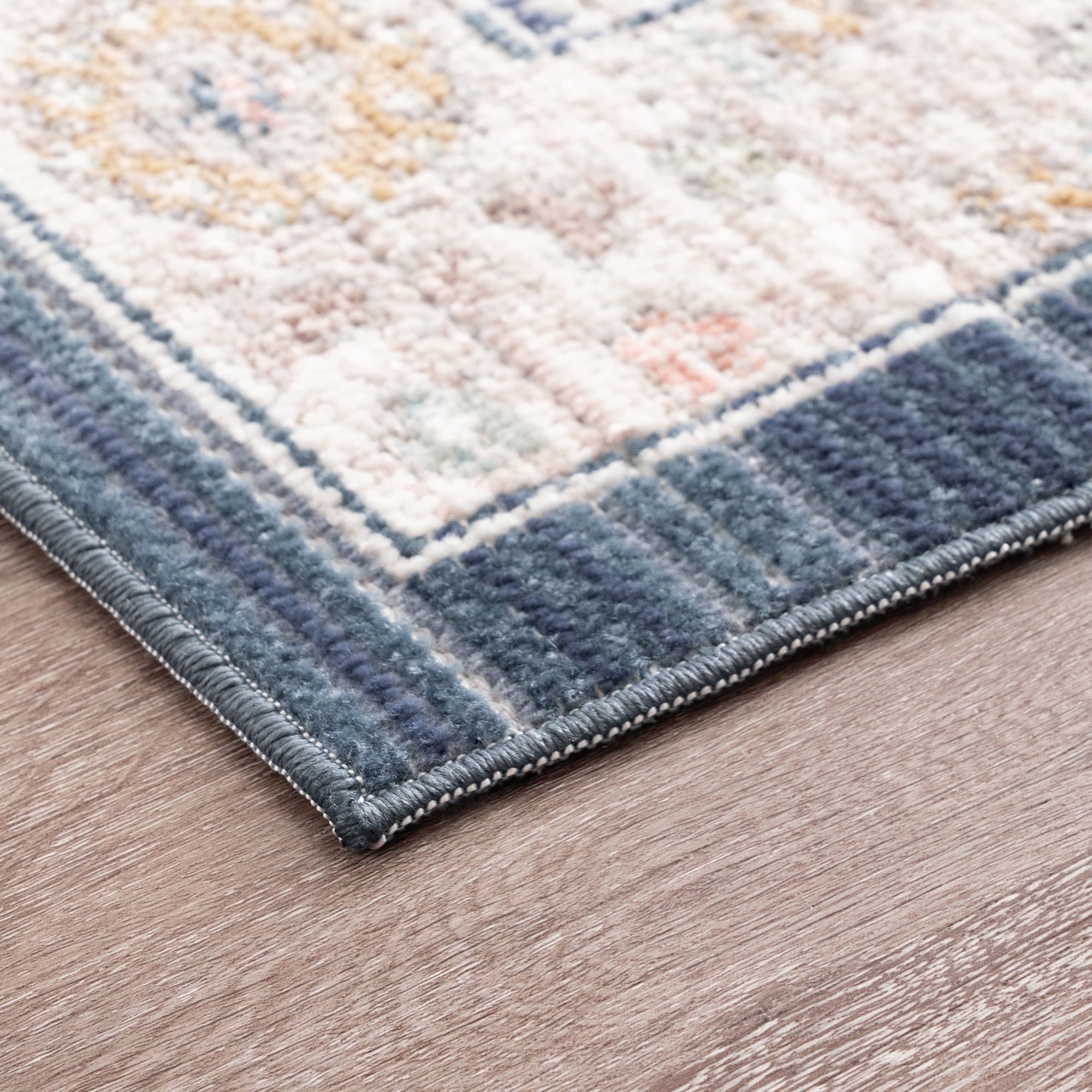 Crestwood Traditional Oriental 5x7 Navy and Aqua Polyester Indoor Area Rug, 5'3'' x 7'