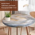 thumbnail image 5 of Abstact Marble Texture Round Fitted Table Cover Grey Brown Gold Gradient Art Waterproof Table Cloth with Elastic Edge Wipeable Tablecloth for Picnic Camping Party Fits 45"-54" Diameter, 5 of 8