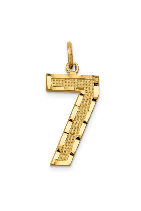 14k Yellow Gold Casted Large Diamond Cut Number 7 Charm