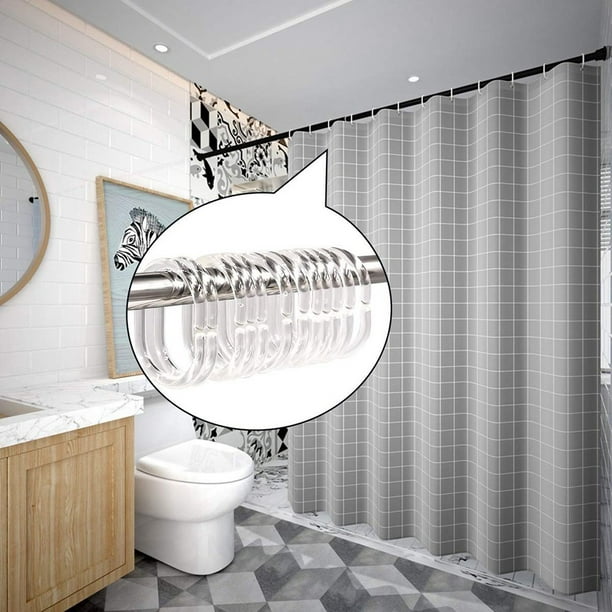 Lefu 24 Pack Clear Shower Curtain Rings Hooks Bathroom Plastic Pole Rail  Guide Hanger 