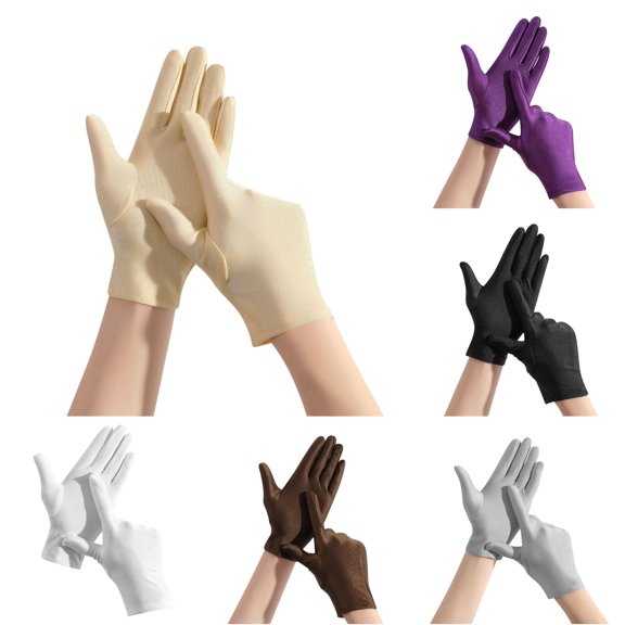 Xijirk Solid Stretch Satin formal Gloves Smooth Fitted Full Finger Dress Gloves for Wedding Parade Party Cosplay Khaki,One Size