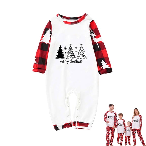 Baby Family Matching Christmas Romper Long Sleeve Print Jumpsuit Holiday Sleepwear Soft Cozy Onesie for Infant Newborn Winter Clothes