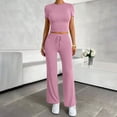 thumbnail image 2 of Busydd Workout Sets for Women Round Neck Short Sleeve Crop Tops and Straight Leg Pants Casual Athlete Solid Color Womens Two Piece Sets XS, 2 of 7