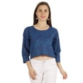 thumbnail image 1 of Moomaya Printed Womens Crop Top 3/4 Sleeve Button Up Round Neck Tunic Blouse, 1 of 7