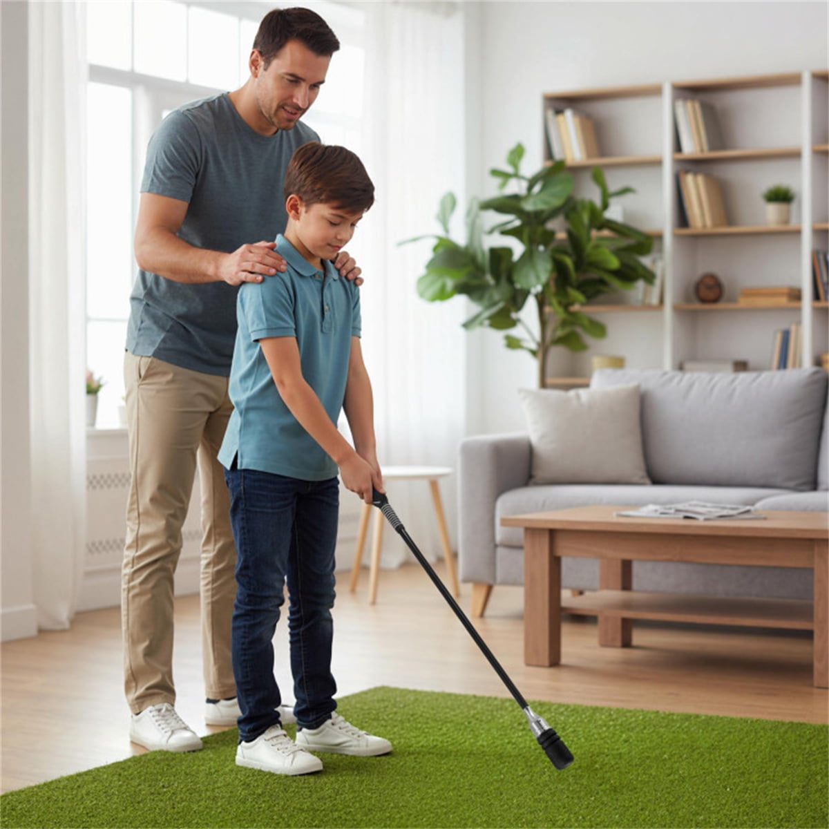 Portable Fiberglass Golf Swing Stick, Improve Grip & Shot Accuracy Golf Warm-Up Tool for Beginners & Pros-Black